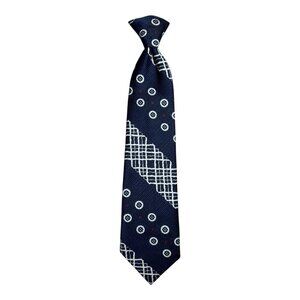 Vintage Snapper Clip-On Tie Navy Blue Geometric Mod Print 3.25”x17” USA Made